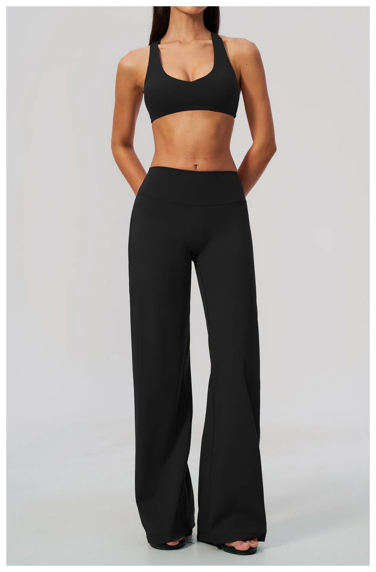 Women's 2/3Pcs Yoga Set Zip Jacket Sports Bra Cross Back Wide Leg Flare Pants Push Up Gym Set Workout Running Fitness Activewear