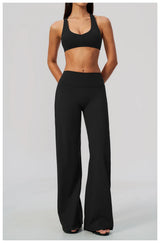 Women's 2/3Pcs Yoga Set Zip Jacket Sports Bra Cross Back Wide Leg Flare Pants Push Up Gym Set Workout Running Fitness Activewear