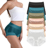 6pcs Women's Seamless Luxury Satin Briefs Mid-Waist Ruffle Mulberry Silk Butt-Lifting Panties Skin-Friendly Crotch, Sexy, Stretchy UnderWear for Women Plus Size