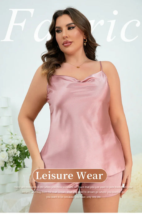 Lady Summer Chemise Pajamas Suit Night Outfit Big Size 4XL 5XL Sexy Women Satin Nightwear New Sleepwear Cami&shorts 2Pcs Pyjamas