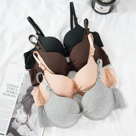 Sexy Women Cotton Gathered Bra Deep V Underwire Ladied  Brassiere Push Up Lingerie Solid Bras Backless Intimate Underwear