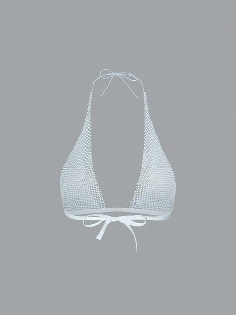 Shiny Rhinestone Backless Camisole For Women Sexy Deep V Neck Halter Neck Bandage Tank Top Rave Party Club Crop Top 2025 New