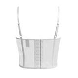 Retro White Mesh Corset Women Gothic Thin Strap Sweetheart Pink Floral Embroidery Waist Shaper Elegant Wear