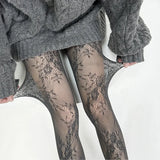 Harajuku Black White Brown Hollowed Out Lace Mesh Pantyhose Floral Rattan Bottomed Stockings Sexy Women Tights Fashion Hosiery