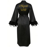 Customized Bathrobe for Women Personalized Name And Date Robe Add Any Text Gown for Bridal Party Feather Bride Robes