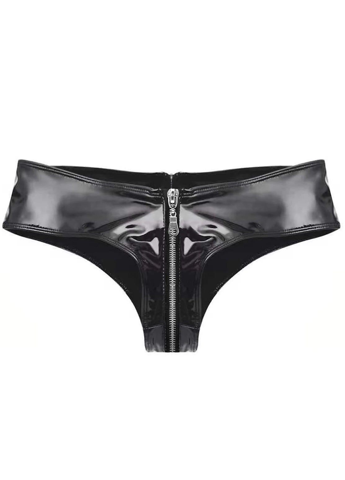 Women's Shiny Patent Leather Zipper Thong, Wet Look Low Rise Briefs, Sexy Fetish Lingerie for Club Party Cosplay