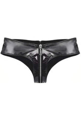 Women's Shiny Patent Leather Zipper Thong, Wet Look Low Rise Briefs, Sexy Fetish Lingerie for Club Party Cosplay