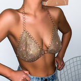 IngeSight.Z Sexy Shiny Rhinestone Mesh Underwear Bra Chest Chain for Women Luxury Crystal Summer Beach Festival Body Jewelry