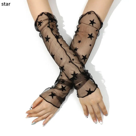 Cycling Bike Thin Arm Warmers Breathable Sunscreen Long-Sleeved Sun Protection Sleeves Driving Gloves Mesh Lace Gloves