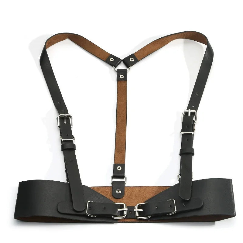Women Fashion Harness Pu Leather Studded Decor Harness Adjustable Harness Belt Gothic Harness Bondage Lingerie Chest Harness