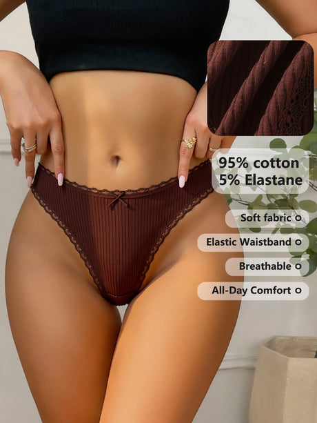 7Pcs/Set Women Thongs Panties Cotton Sexy Lace Underwear Tanga Solid Pants Plus Size Underpants G-Strings Female Lingerie S-3XL