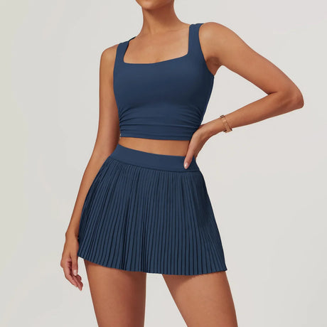 2-Piece Yoga Tennis Skirt Set Gym Outdoor Bra Crop Top High Waist Fitness Skirt Suit Women's Golf Dance Badminton Sport Shorts