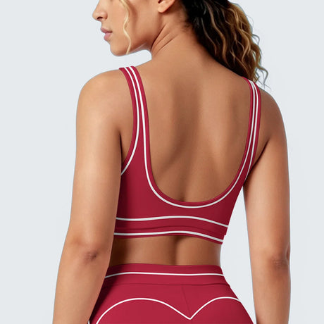 Women's Yoga Bra Vest Fitness Tank Running Workout Gym Top Push Up Padded Soft Slim Contrast Piping Racerback Sports Underwear
