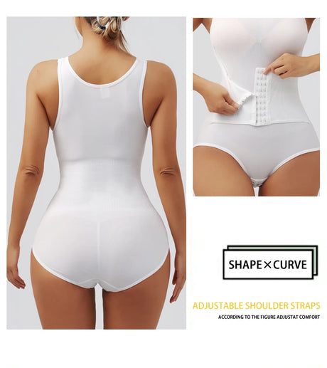 Women Bodysuit Shapewear with Zipper Belt Tummy Control Fajas Body Shaper Snap Crotch Waist Trainer Slimming Cincher Corset Tops