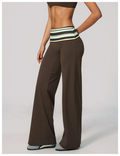 Fashion Polka Dot And Striped Wide Leg Pants For Women Fold Over Waist  Bell-bottoms Flare Yoga Pants Push Up Workout Leggings