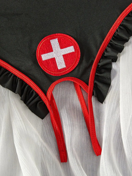 Nurse-Style Cosplay Lingerie Set, Maid-Style Hollow-Out Design Lingerie, Available in White and Black