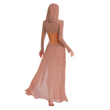 Women Wet Look Mesh Maxi Dress with Hooded Cosplay Sexy High Slit Lingerie Face Mask Long Sleeves Hollow Out Sheer Nightdress