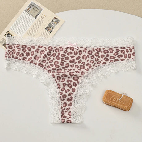 BZEL Women's Lace Floral Thongs Sexy Leopard Breathable Panties Low Waist G-String Female Fashion Underwear Cozy T-Back Lingerie