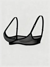 Ladies' sexy 1/4 Cup Mesh Bra, Sheer Wireless Breathable Balconette Bralette Top