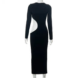 2025 Women's Solid Color Long Sleeve O-Neck Sexy Hollow Out Long Dresses Club Party Dress Sexy Vestidos Plus Size XXXS-3XL XXL