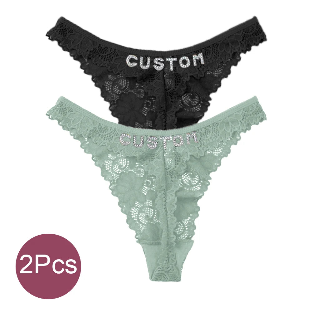 Custom Thong Panties with Name Sexy Lace Panties Shinny Letters Name Personality String Met Name Lingerie Tanga Hotwife Gifts
