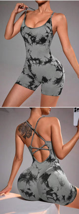 Tie Dye Yoga Bodysuit for Women - Seamless No Visible Panty Line Strappy Dance Leotard, High Cut Workout Unitard for Gym Fitness