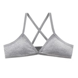 2Pcs/Set Ribbed Cross Back Triangle Bralette Set Women Spaghetti Strap Breathable Daily Bra Wireless Casual Daily Lingerie S-L