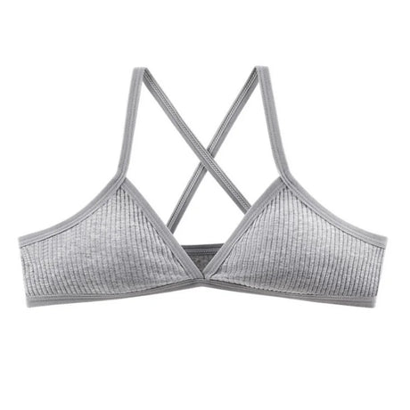 2Pcs/Set Ribbed Cross Back Triangle Bralette Set Women Spaghetti Strap Breathable Daily Bra Wireless Casual Daily Lingerie S-L
