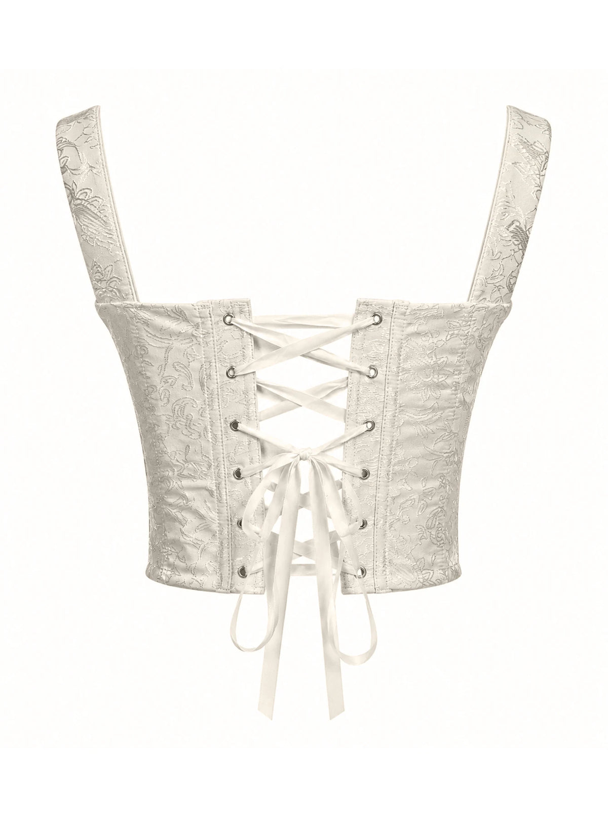 Floral Jacquard Wide Strap Corset Top Front Hook Back Lace Up Square Neck For Women