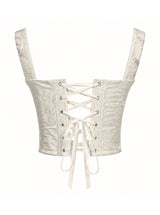 Floral Jacquard Wide Strap Corset Top Front Hook Back Lace Up Square Neck For Women