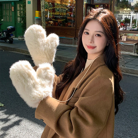 Hot Sale Women's 100% Natural Rabbit Fur Winter Gloves Warm Knit Thick Thermal Mittens Soft Real Fur Outdoor Cold Weather Glove