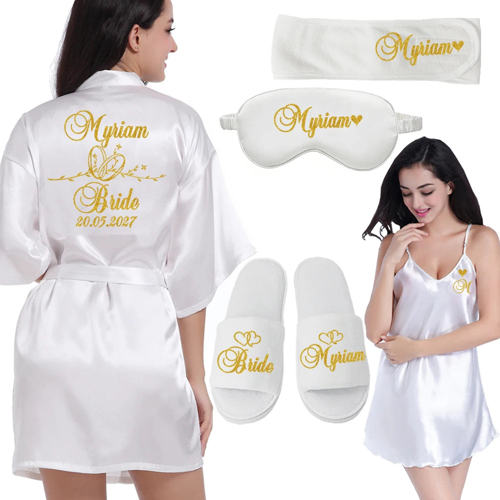 Customized Logo Wedding Date Name Bathrobe Faux Silk Bridal Robe Bride Bridesmaid Wedding Robes Woman Bachelorette Preparewear