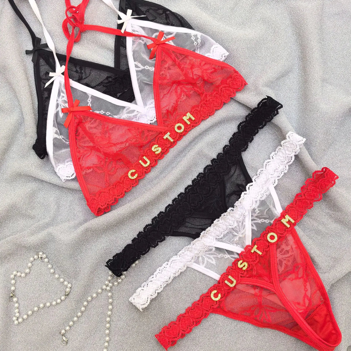 NEW Custom Name Thongs Lingerie Personalized Bra Thong Sets Sexy Lace Underwear Valentines Day Hotwife Gift Plus Size G-string