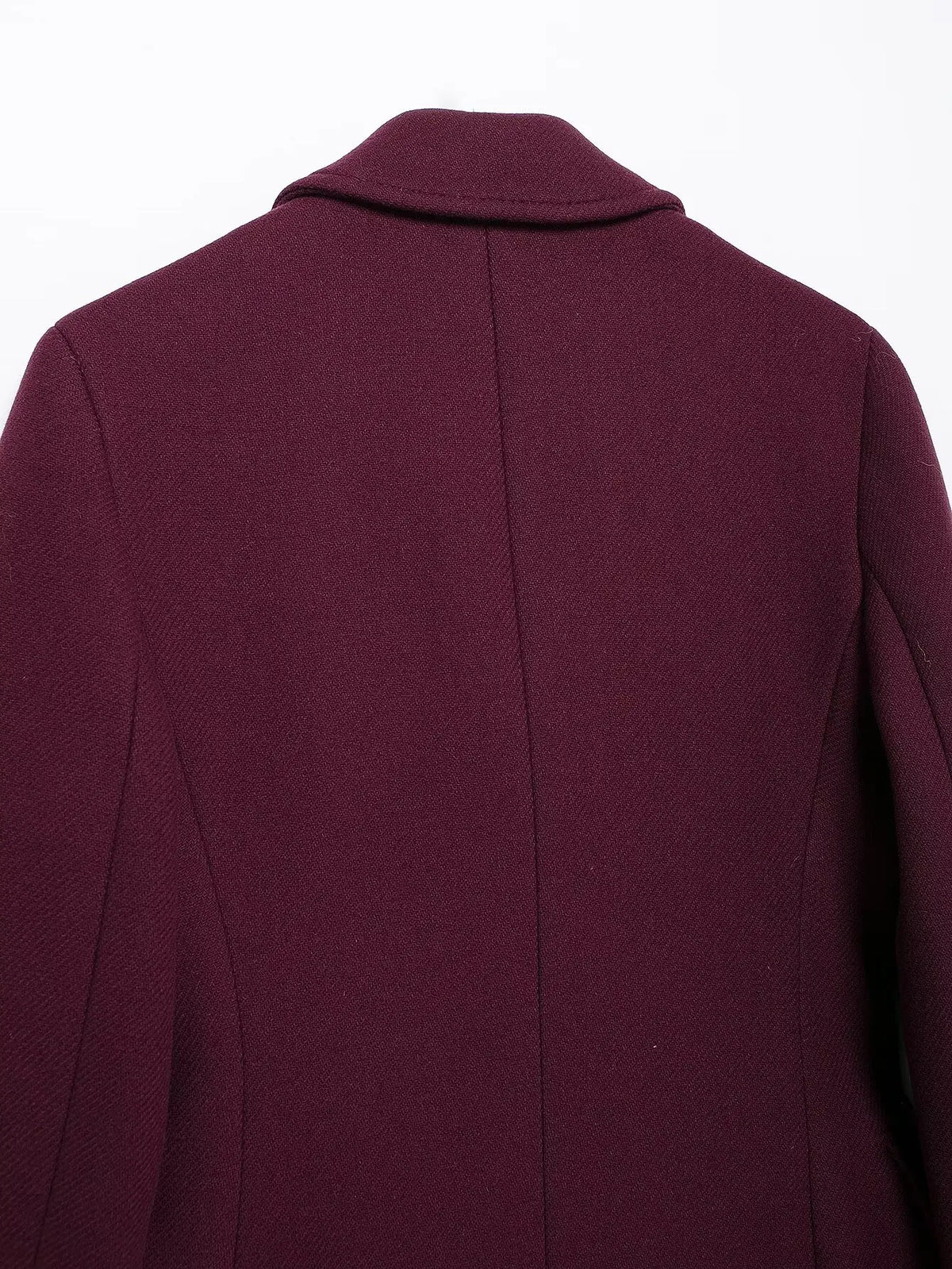 HH Women Fashion Burgundy Coat Double Breasted Long Sleeve Lapel Blends Jacket Autumn Winter High Street Outerwear