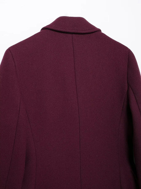 HH Women Fashion Burgundy Coat Double Breasted Long Sleeve Lapel Blends Jacket Autumn Winter High Street Outerwear