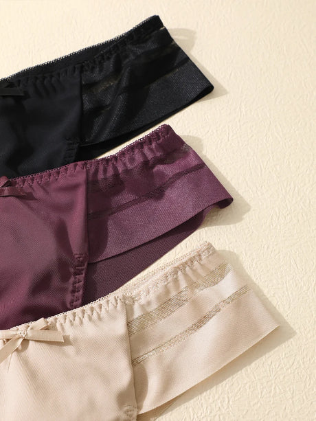 FINETOO 3pcs Women's Lace Hollow Out Underwear Sexy Breathable Low-Waist Thongs Female Comfort Stretchy Lingerie Bikini Panties