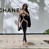 Hanging Neck Suspender Slim Fit Nightclub Sexy Women's Long Dress Elegant Fashionable Perspective Temperament Dinner Dress