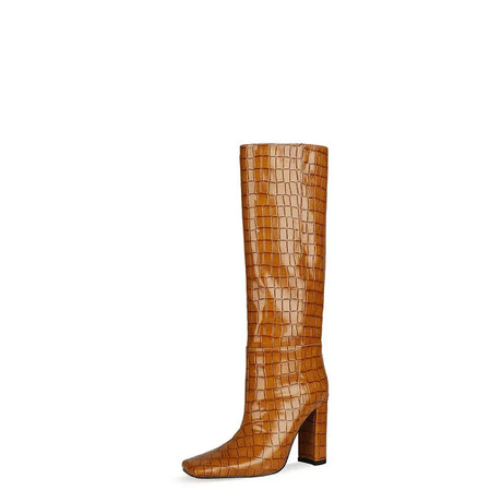 2024 NEW Fashion High Tube Knee High Boots 10cm/6.5cm Thick Heel 21 Colors Women Short Plush Boots Size 45 Winter Leather Shoes