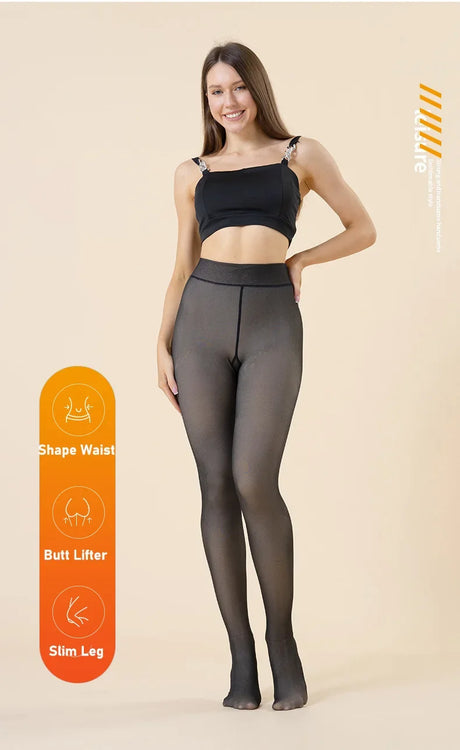 2PCS Plus Size Women's Fleece Warm Winter Tights Leggings Thick Fleece Panty Fake Translucent Pantyhose Thermal Stockings Woman