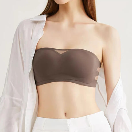Anti-slip Strapless Bra, Bandeau Style, Invisible One-piece, Traceless Summer Strapless Wedding Sexy Small Breast Push-up Bra