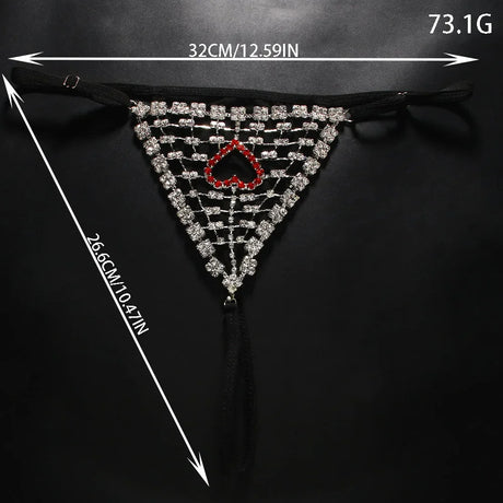 Rhinestones Heart Hollow Thong Bikini Rave Accessories Sexy Body Jewelry for Woman Underwear Festival Panty G String Party Gift