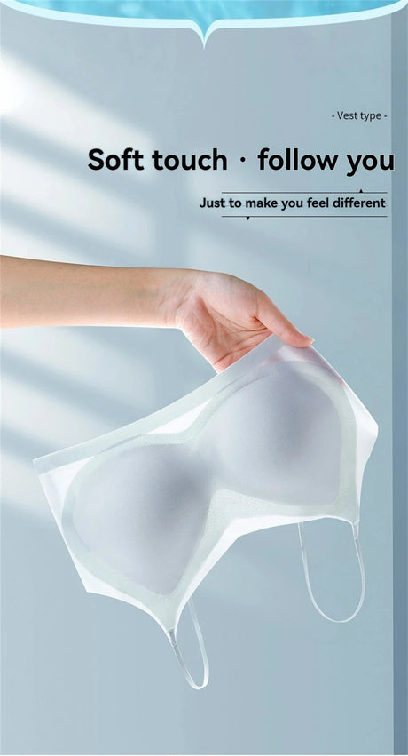 3PCS Ultra-Thin Breathable Ice Silk Top Bras Women's Bustier Underwear Seamless Back Halter Vest Wrap Wireless Bras Solid Color