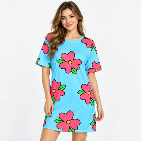 Homer Simpson Muumuu Dress Floral Tshirt dress Halloween Cosplay Sleeping Skirt Loose  All Seasons Sleepwear Short sleeved Dress