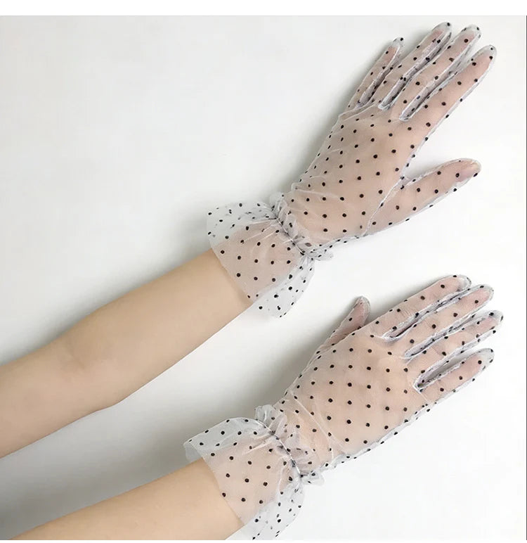 Short Dot Embellished Wedding Veil Performance Gloves for Women Netting Bridal Wedding Gown Polka Dot Gloves Breathable Gloves