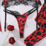 Diccvicc Sensual Lingerie Woman See Through Sexy Lace Bra Garter Belt Leopard Underwear with Stocking Glove Exotic Intimate Wear