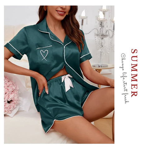 Luxury Satin Silk Women's Pajamas Set Short Sleeve Sleepwear Leisure Home Clothes Nightwear Comfortable Pyjamas for Women Pj Set