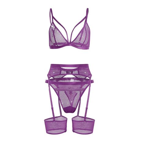 Underwire Lace Garter Lingerie Set Three Piece Womens' Erotic Underwear Sets Ladies Nightwear Intimates 3pc Lingerie Outfits