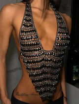 Women Sexy Backless Shine Diamond Body Chain Exotic Tanks Novelty Hollow Out Chest Chains Decor Bustier Tops Nightbar Clubwear