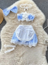 Women Sets Ruffled Apron Shorts Headband Maid Cosplay Costume Rabbit Officer Party Park Performance Sexy Suits Hotsweet Clothes