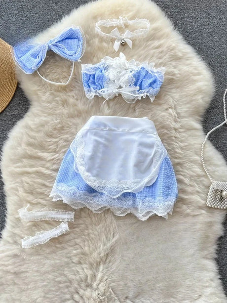 Women Sets Ruffled Apron Shorts Headband Maid Cosplay Costume Rabbit Officer Party Park Performance Sexy Suits Hotsweet Clothes